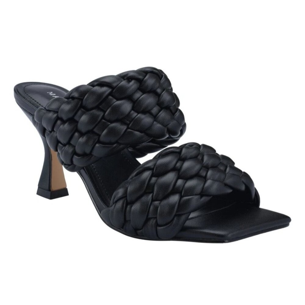 NEW Marc Fisher Toree Black Puffy Woven Strap Heels Women's Braided Sandal 6.5